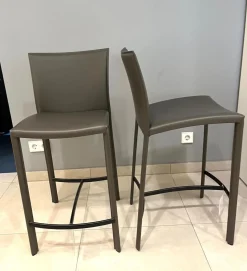 Draenert Barhocker & Barstühle|2er-Set Barhocker 2078 Nobile Kernleder Muscat Braun Naht Muscat Fußkreuz Schwarz