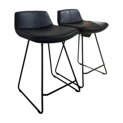 Leolux Barhocker & Barstühle|2er-Set Barhocker Caron Leder Senso 1000 Schwarz Gestell Epoxy Granite Anthrazit Matt