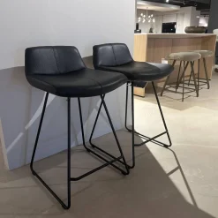 Leolux Barhocker & Barstühle|2er-Set Barhocker Caron Leder Senso 1000 Schwarz Gestell Epoxy Granite Anthrazit Matt