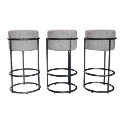 COR Barhocker & Barstühle|3er-Set Barhocker Drop Stoff 5018 Zement Ecru Grau Fuß Schwarz Pulverbeschichtet