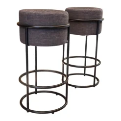 COR Barhocker & Barstühle|2er-Set Barhocker Drop Stoff 5027 Nougat Ecru Grau Füße Schwarz Pulverbeschichtet