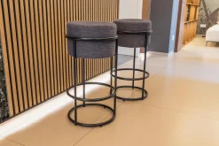 COR Barhocker & Barstühle|2er-Set Barhocker Drop Stoff 5027 Nougat Ecru Grau Füße Schwarz Pulverbeschichtet