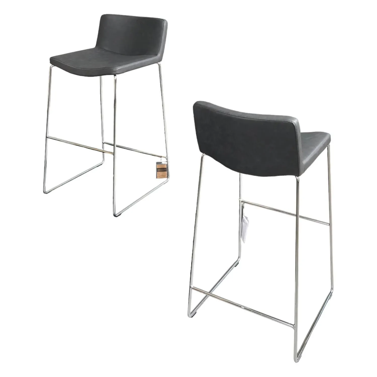 Tonon Barhocker & Barstühle|2er-Set Barhocker Wave Bezug Eco-Leder Schwarz Gestell Verchromt Inklusive Gleiter