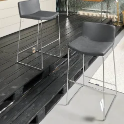 Tonon Barhocker & Barstühle|2er-Set Barhocker Wave Bezug Eco-Leder Schwarz Gestell Verchromt Inklusive Gleiter