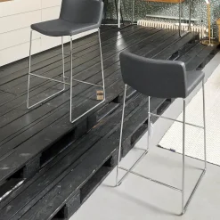 Tonon Barhocker & Barstühle|2er-Set Barhocker Wave Bezug Eco-Leder Schwarz Gestell Verchromt Inklusive Gleiter