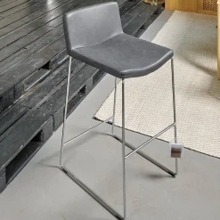 Tonon Barhocker & Barstühle|2er-Set Barhocker Wave Bezug Eco-Leder Schwarz Gestell Verchromt Inklusive Gleiter