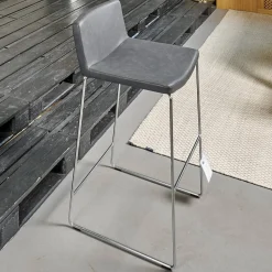 Tonon Barhocker & Barstühle|2er-Set Barhocker Wave Bezug Eco-Leder Schwarz Gestell Verchromt Inklusive Gleiter