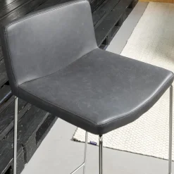 Tonon Barhocker & Barstühle|2er-Set Barhocker Wave Bezug Eco-Leder Schwarz Gestell Verchromt Inklusive Gleiter