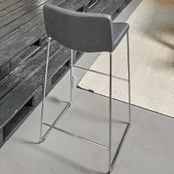 Tonon Barhocker & Barstühle|2er-Set Barhocker Wave Bezug Eco-Leder Schwarz Gestell Verchromt Inklusive Gleiter