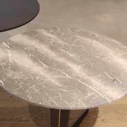 Molteni & C Beistelltische|2er-Set Beistelltisch Attico Runde Platte Holz Eukalyptus Gestell Zinnfarbig Und Mattiertes Messing