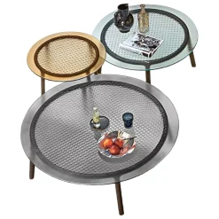 Fiam Beistelltische|3er-Set Beistelltisch Cannage Gehärtetes Geschmolzenes Glas Transparent Fume Bergstein