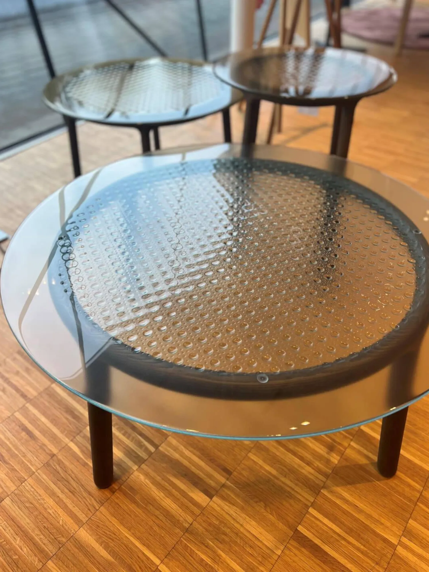 Fiam Beistelltische|3er-Set Beistelltisch Cannage Gehärtetes Geschmolzenes Glas Transparent Fume Bergstein