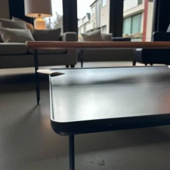 Cassina Beistelltische|2er-Set Beistelltisch Torei Platte Amerikanischer Nussbaum Und Marmor Marquina Schwarz Gestell Metall Schwarz