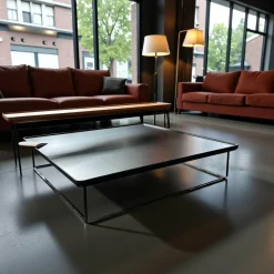 Cassina Beistelltische|2er-Set Beistelltisch Torei Platte Amerikanischer Nussbaum Und Marmor Marquina Schwarz Gestell Metall Schwarz