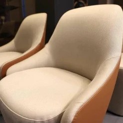 Christine Kröncke Stuhlsets|4er-Set Dean Armlehnstuhl Leder Nappa Seta 56 Copper Stoff Casanova 020 Beige