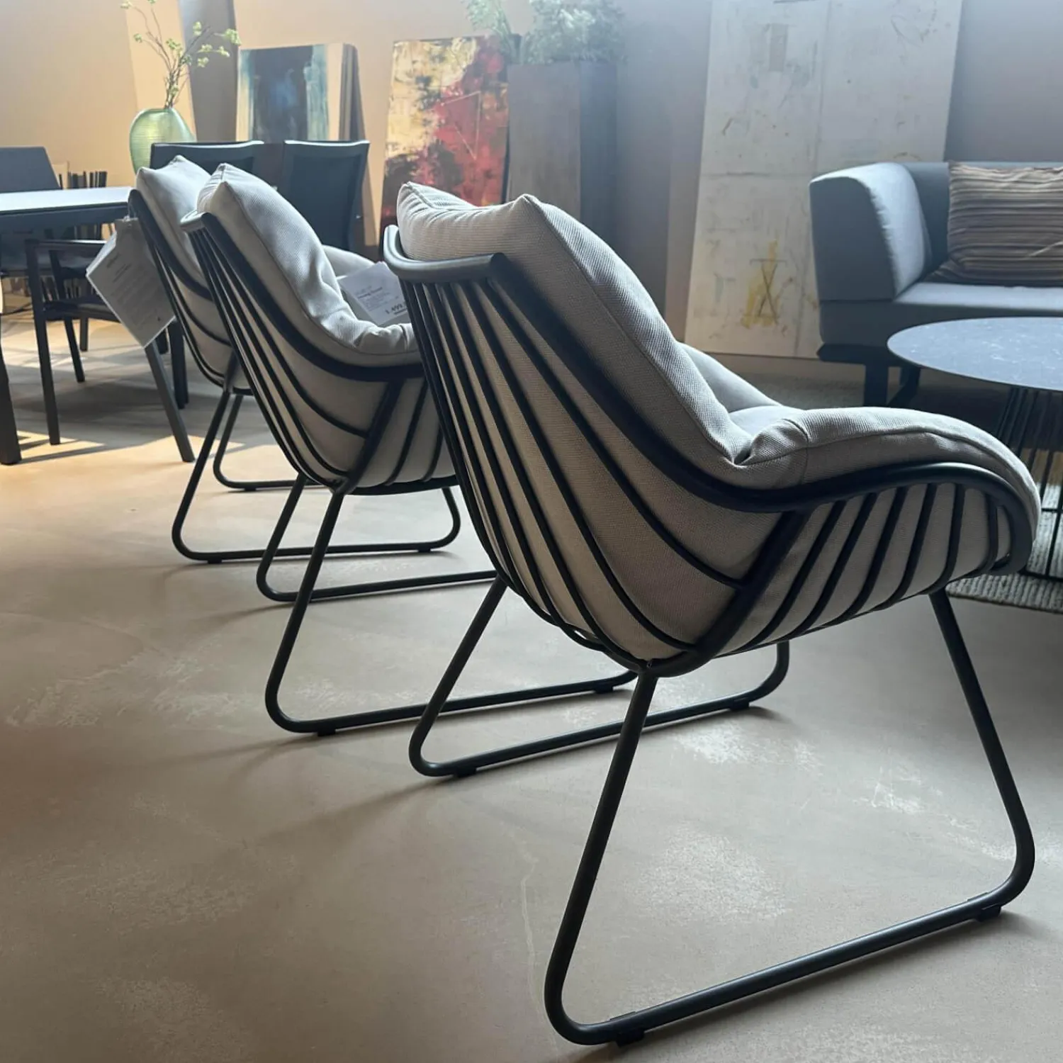 Solpuri Gartenstühle|3er-Set Dining Sessel Chill Stoff Deluxe Mumbai Beige Gestell Aluminium Anthracite Antharzit Lackiert