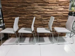 COR Stuhlsets|4er-Set Fino Stoff Zement Hellgrau Drahtgestell Metall Verchromt