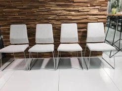 COR Stuhlsets|4er-Set Fino Stoff Zement Hellgrau Drahtgestell Metall Verchromt