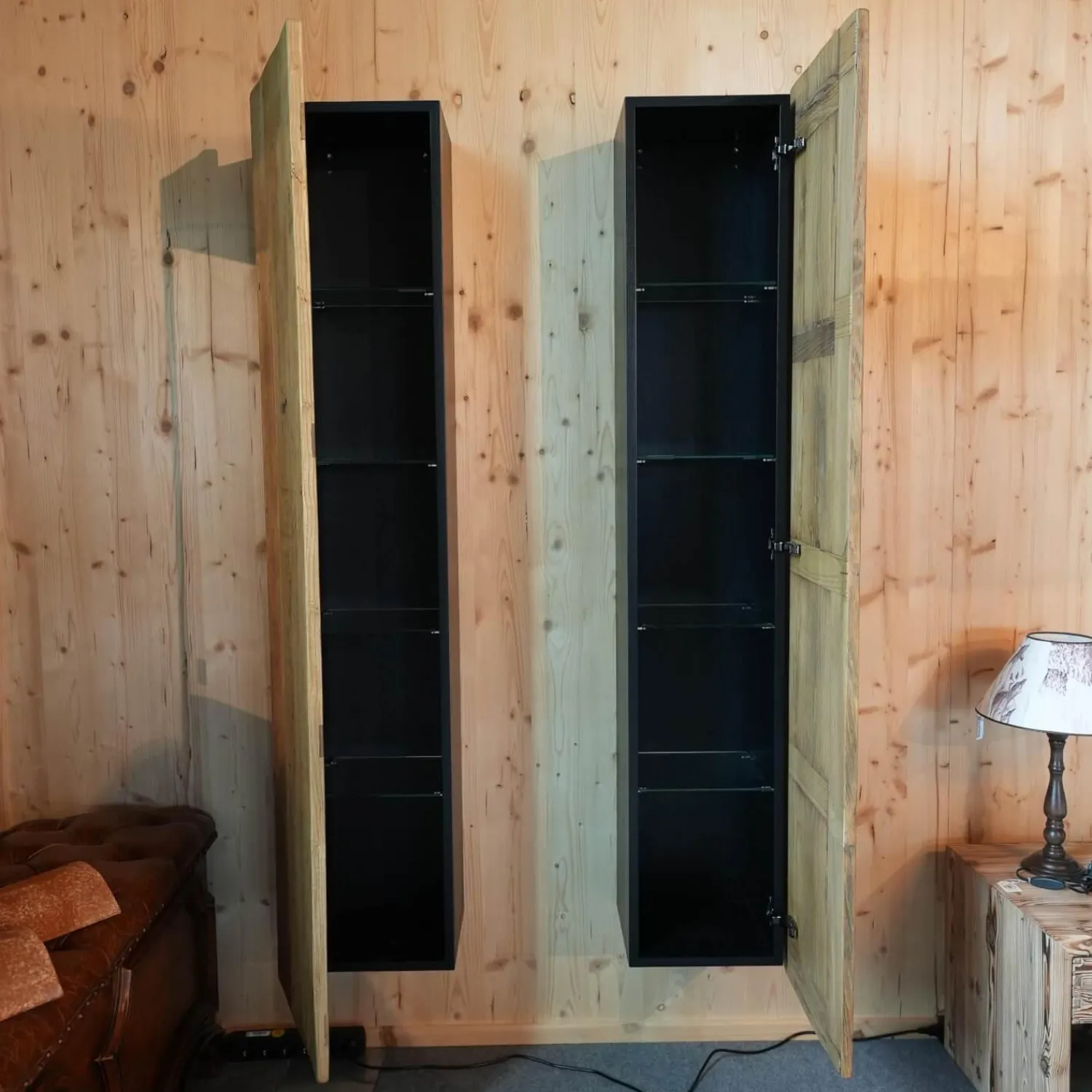 Nature Design Regale|2er-Set Hängeschrank NDE 3 Eiche Recyceltes Altholz Korpus Schwarz