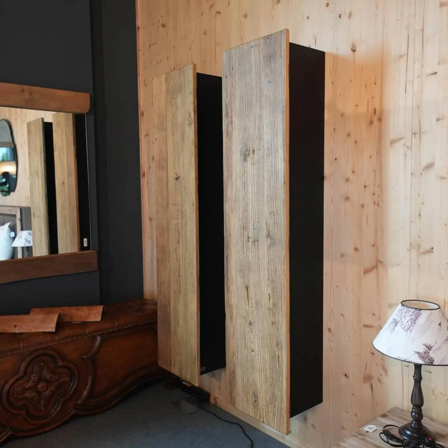 Nature Design Regale|2er-Set Hängeschrank NDE 3 Eiche Recyceltes Altholz Korpus Schwarz