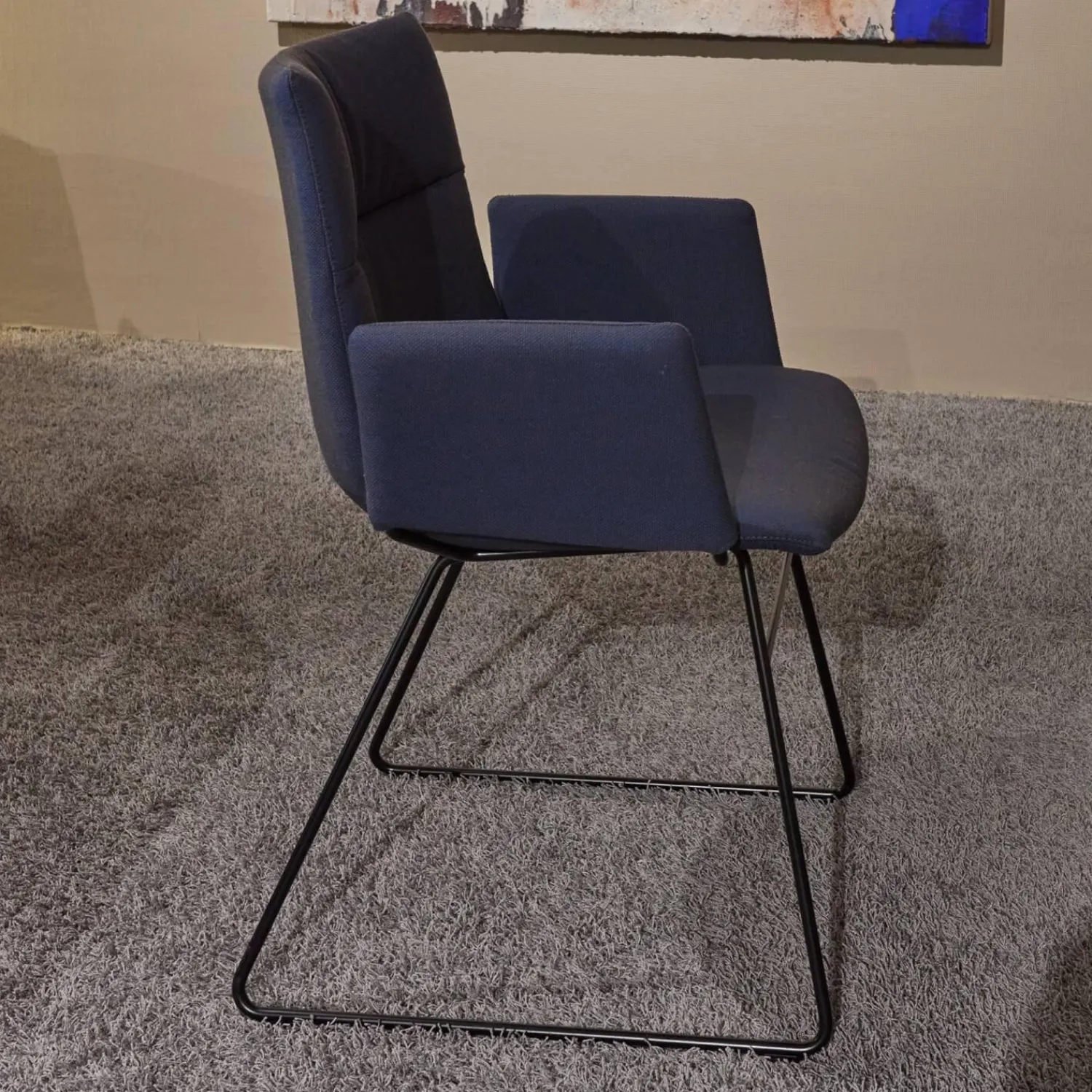 Girsberger Stuhlsets|6er-Set Kufenstuhl Mit Armlehnen Marel Stoff Steelcut Trio 3 Braunblau Gestell Metall Schwarz