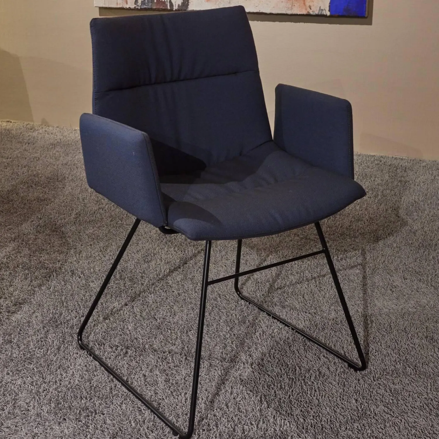 Girsberger Stuhlsets|6er-Set Kufenstuhl Mit Armlehnen Marel Stoff Steelcut Trio 3 Braunblau Gestell Metall Schwarz