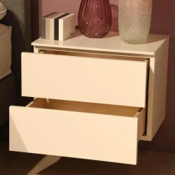 Sudbrock Nachttische|2er-Set Nachtkommode Miria Glattlack 419 Blütenweiß Zargen 023 Birke Sahara Mit Push Beschlag