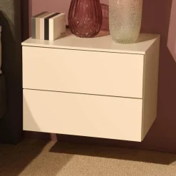 Sudbrock Nachttische|2er-Set Nachtkommode Miria Glattlack 419 Blütenweiß Zargen 023 Birke Sahara Mit Push Beschlag