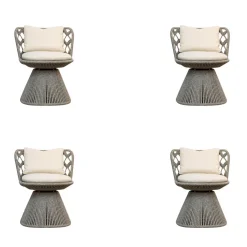 B&B Italia Gartenstühle|4er-Set Outdoorstuhl Flair Bezug Stoff Lilia Weiß Geflecht Taubengrau Gestell Tortora Lackiert