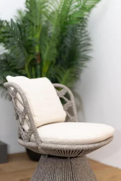 B&B Italia Gartenstühle|4er-Set Outdoorstuhl Flair Bezug Stoff Lilia Weiß Geflecht Taubengrau Gestell Tortora Lackiert