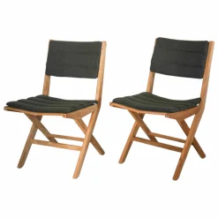 Cane Line Gartenstühle|2er-Set Outdoor-Stuhl Flip In Teak Inkl. Sitz-und Rückenkissen Farbe Cane-Line Focus Dunkelgrau Stühle Klappbar