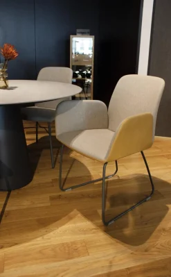 Hülsta Stuhlsets|4er-Set S1000 Stoff 4702 Graubeige Leder 4104 Senf