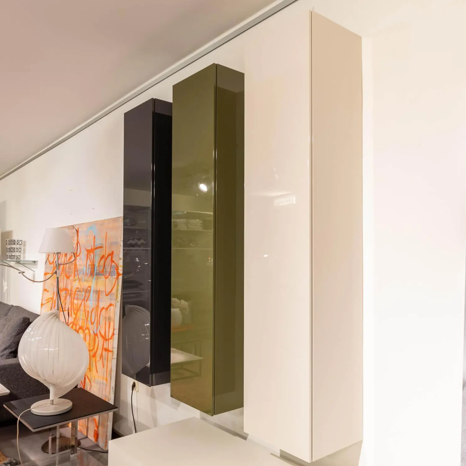 Piure Kommoden & Sideboards|3er-Set Schrank Horizon Flöte Hängend Lack Hochglanz Light Grey Forest Und Dark Grey