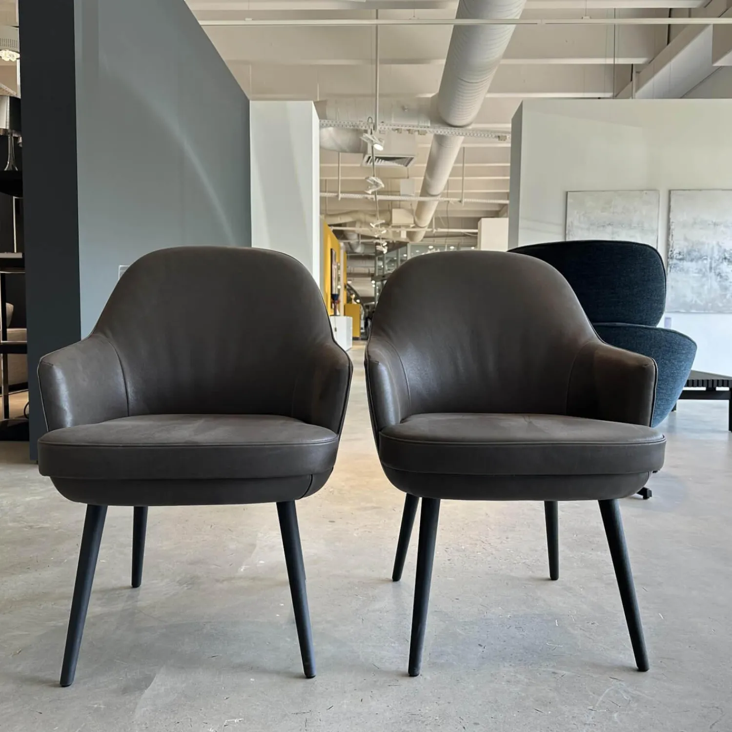 Walter Knoll Stuhlsets|2er-Set Sessel 1376 10 Leder Vintage 1410 Cigar Braun Grau Füße Eiche Geflammt Geölt Mit Kunststoffgleitern