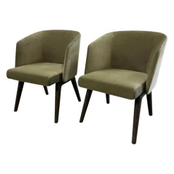 Minotti Stuhlsets|2er-Set Sessel Creed Lounge Stoff Hunt 08 Fumo Grün Beine Sucupira Massiv Nerzfarbig Getönt Schwarz