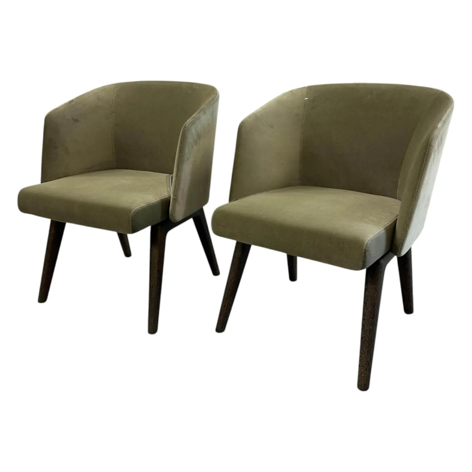 Minotti Stuhlsets|2er-Set Sessel Creed Lounge Stoff Hunt 08 Fumo Grün Beine Sucupira Massiv Nerzfarbig Getönt Schwarz