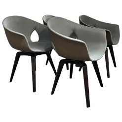 Poltrona Frau Stuhlsets|4er-Set Sessel Ginger 5542101 Bezug Außenschale Leder SC 28 Seppia Braun Grau Innen LEder SC 254 Stell Blue Grau Blau Gestell Wengeholzfarbig Esche 32 Drehbar Mit Rückholfunktion