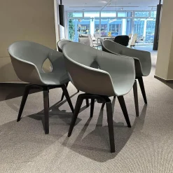 Poltrona Frau Stuhlsets|4er-Set Sessel Ginger 5542101 Bezug Außenschale Leder SC 28 Seppia Braun Grau Innen LEder SC 254 Stell Blue Grau Blau Gestell Wengeholzfarbig Esche 32 Drehbar Mit Rückholfunktion