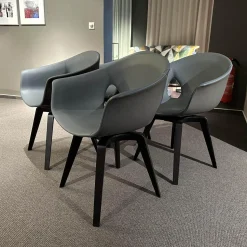 Poltrona Frau Stuhlsets|4er-Set Sessel Ginger 5542101 Bezug Außenschale Leder SC 28 Seppia Braun Grau Innen LEder SC 254 Stell Blue Grau Blau Gestell Wengeholzfarbig Esche 32 Drehbar Mit Rückholfunktion