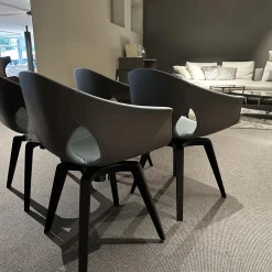 Poltrona Frau Stuhlsets|4er-Set Sessel Ginger 5542101 Bezug Außenschale Leder SC 28 Seppia Braun Grau Innen LEder SC 254 Stell Blue Grau Blau Gestell Wengeholzfarbig Esche 32 Drehbar Mit Rückholfunktion