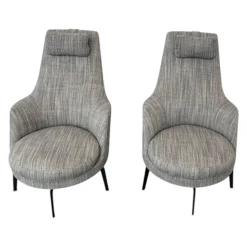 Flexform Relaxsessel|2er-Set Sessel Guscioalto Stoff Extra Ebe 1164 Grau Gestell Metall Brüniert Inklusive Kissen