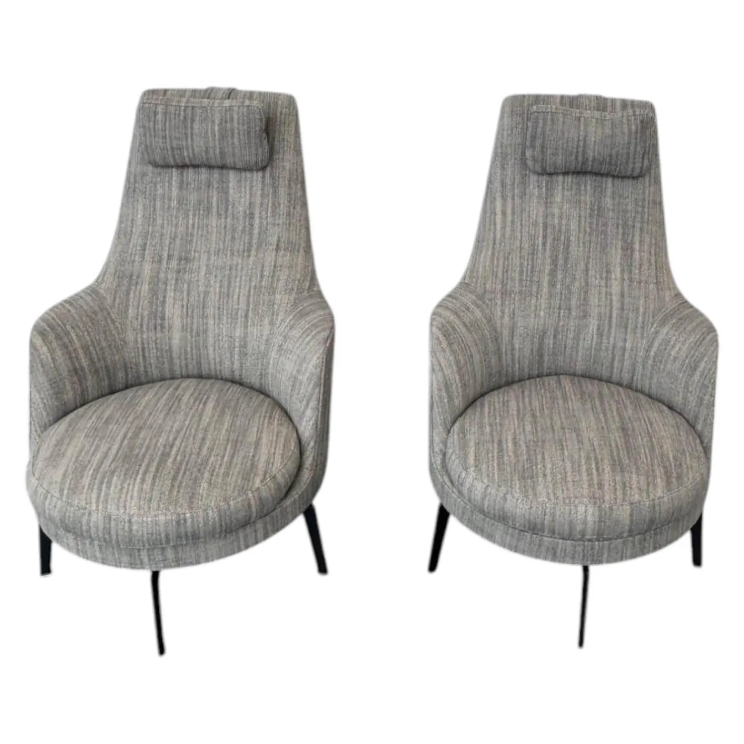 Flexform Relaxsessel|2er-Set Sessel Guscioalto Stoff Extra Ebe 1164 Grau Gestell Metall Brüniert Inklusive Kissen