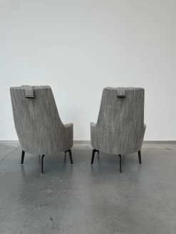 Flexform Relaxsessel|2er-Set Sessel Guscioalto Stoff Extra Ebe 1164 Grau Gestell Metall Brüniert Inklusive Kissen