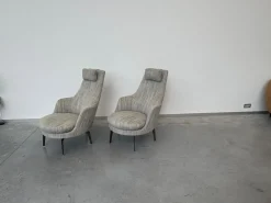 Flexform Relaxsessel|2er-Set Sessel Guscioalto Stoff Extra Ebe 1164 Grau Gestell Metall Brüniert Inklusive Kissen