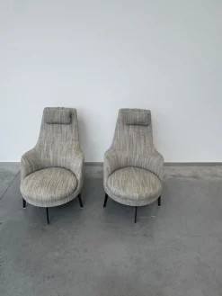 Flexform Relaxsessel|2er-Set Sessel Guscioalto Stoff Extra Ebe 1164 Grau Gestell Metall Brüniert Inklusive Kissen