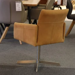 Lavida Stuhlsets|6er-Set Sessel Ricardo Leder Kenia Cognac Braun Drehgestell Edelstahl Matt Mit Gleiterstopfen