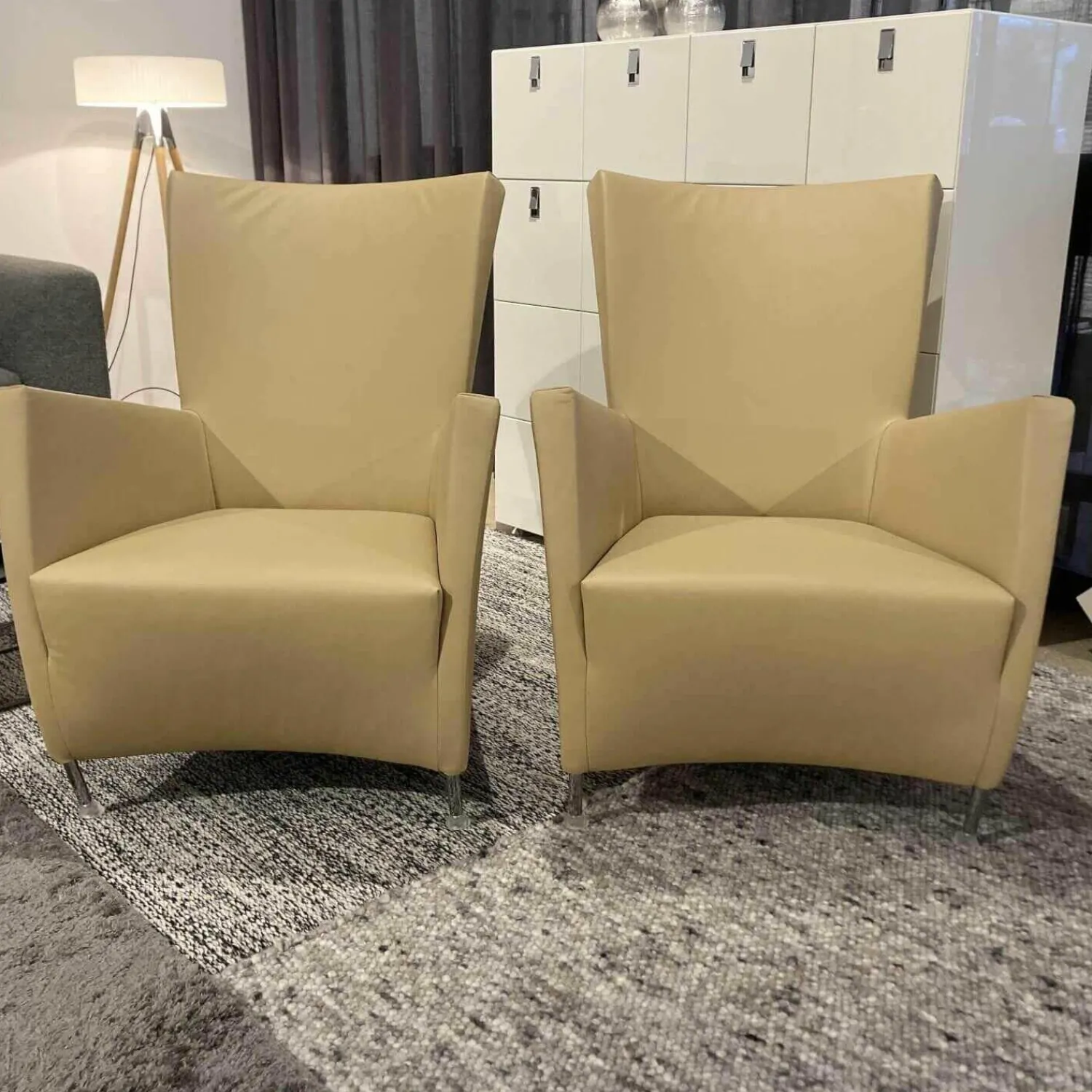 Montis Stuhlsets|2er-Set Sessel Windy Leder Elmosoft 02119 Beige mit Chromfüßen