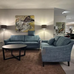 Bielefelder Werkstätten Polstergruppen|2er-Set Sofa Saloni BW135 Stoff Taylor BW1771 252 Blau Füße Wengefarbig Gebeizt Inklusive Nackenkissen