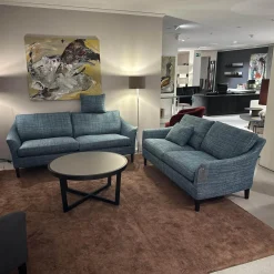 Bielefelder Werkstätten Polstergruppen|2er-Set Sofa Saloni BW135 Stoff Taylor BW1771 252 Blau Füße Wengefarbig Gebeizt Inklusive Nackenkissen