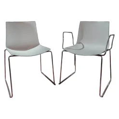 Arper Stuhlsets|2er-Set Stühle Catifa 46 Kufengestell Polyprophylen Zweifarbig PO00217 Minz/Weiß Stahl CRO Verchromt